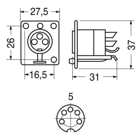 Black 5-pin panel XLR socket for...