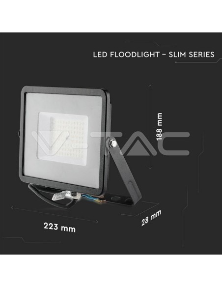 V-TAC PRO VT-56 LED-Strahler SMD Samsung Chip 50W 120Lm/W Farbe Schwarz IP65