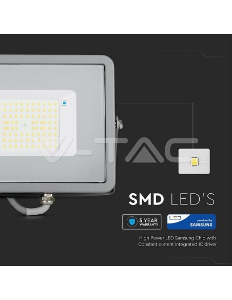 V-TAC PRO VT-56 Foco LED Chip SMD Samsung 50W 120Lm/W Color Gris IP65