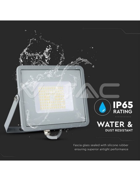 V-TAC PRO VT-56 Faro LED SMD Chip Samsung 50W 120Lm/W Colore Grigio IP65