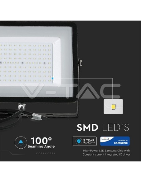 V-TAC PRO VT-100 Faro LED SMD Chip Samsung 100W Colore Nero IP65