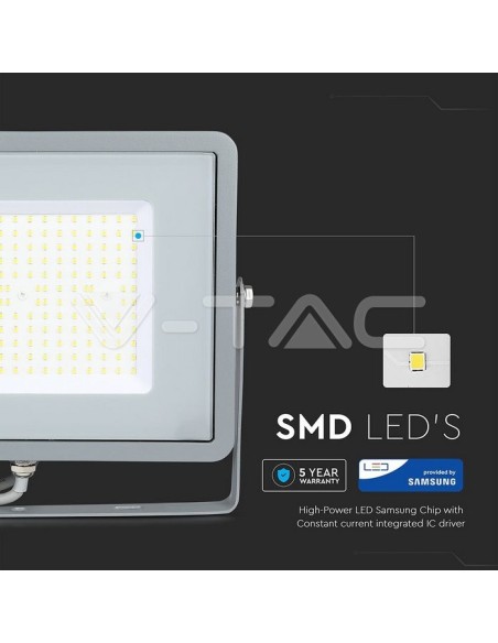 V-TAC PRO VT-106 LED Spotlight SMD Samsung Chip 100W 120Lm/W Kleur Grijs IP65
