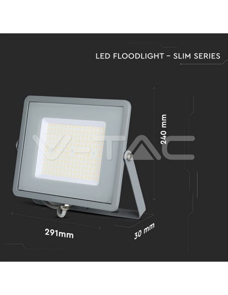 V-TAC PRO VT-106 LED Spotlight SMD Samsung Chip 100W 120Lm/W Colour Grey IP65