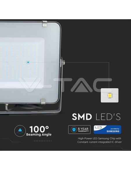 V-TAC PRO VT-200 LED Spotlight SMD Samsung Chip 200W Kleur Grijs IP65