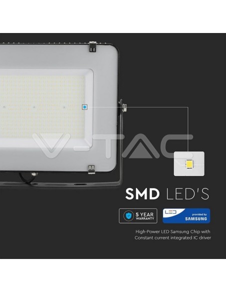 V-TAC PRO VT-206 Projecteur LED SMD Samsung Chip 200W 120Lm/W Couleur Noir IP65