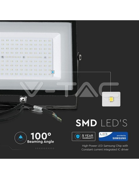 V-TAC PRO VT-300 LED Spotlight SMD Samsung Chip 300W Colour Black IP65