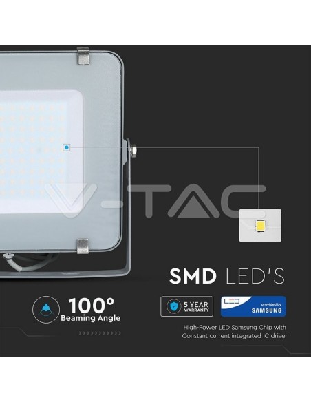 V-TAC PRO VT-150 Projecteur LED SMD Chip Samsung 150W Couleur Gris IP65