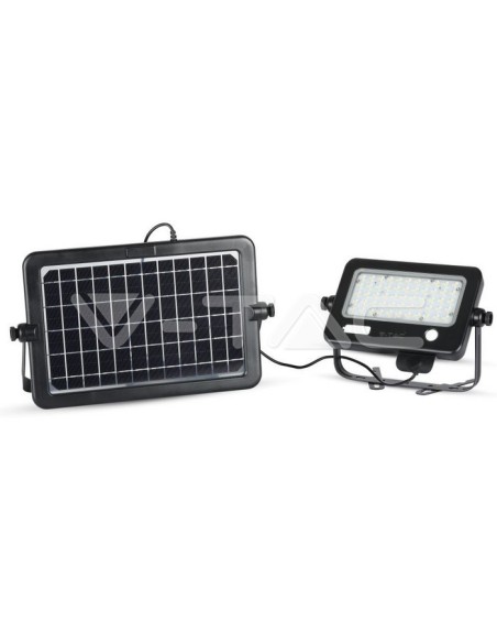 V-TAC VT-788-10 8674 Faro LED con Pannello Solare 10W con Sensore PIR ed Uscita USB 5V 1A Colore Nero 4000K IP65