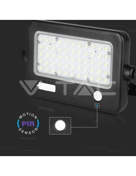 V-TAC VT-788-10 8674 LED Solar Panel Light 10W with PIR Sensor and 5V USB Output 1A Colour Black 4000K IP65