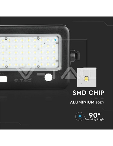V-TAC VT-788-10 8674 LED-Solarmodulleuchte 10W mit PIR-Sensor und 5V USB-Ausgang 1A Farbe Schwarz 4000K IP65