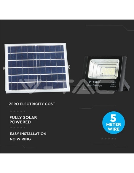 V-TAC VT-40W Spot à LED 16W avec panneau solaire et télécommande