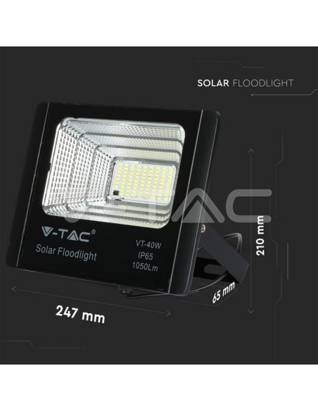 V-TAC VT-40W LED Spotlight 16W with Solar Panel and Remote Control