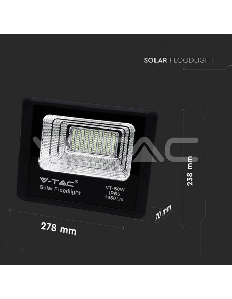 V-TAC VT-60W Faro LED 20W con Pannello Solare e Telecomando