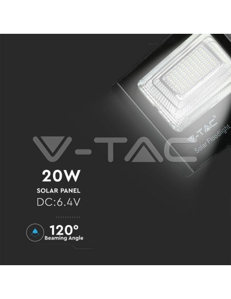 Foco LED V-TAC VT-60W 20W con panel solar y mando a distancia