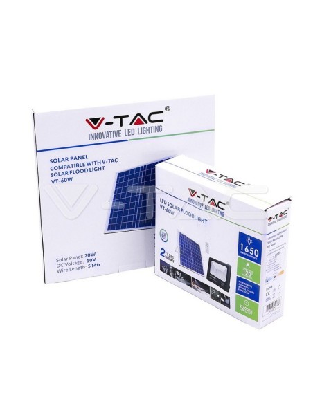 V-TAC VT-60W Spot à LED 20W avec panneau solaire et télécommande