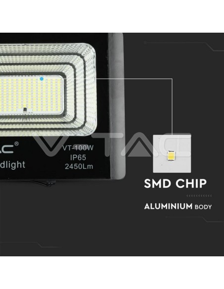 V-TAC VT-100W 35W LED schijnwerper met zonnepaneel en afstandsbediening