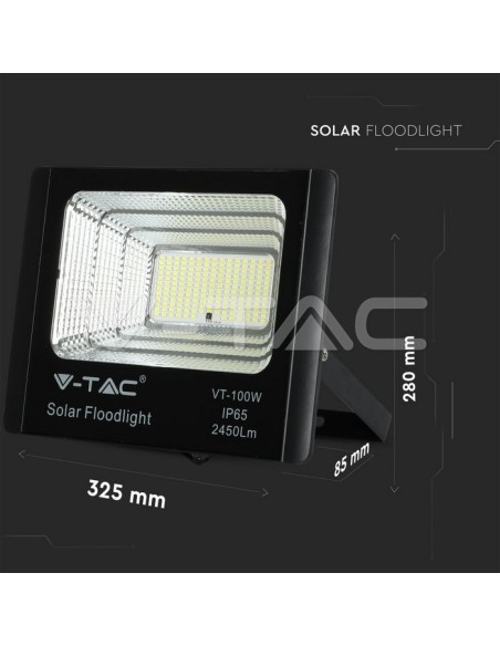 V-TAC VT-100W Projecteur LED 35W avec panneau solaire et télécommande