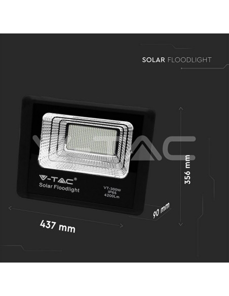 V-TAC VT-300W LED schijnwerper 50W met zonnepaneel en afstandsbediening