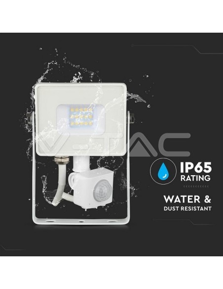 V-TAC PRO VT-10-S 10W Samsung Chip LED Spotlight White with Motion and Twilight Sensor and Locking Switch