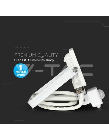 V-TAC PRO VT-10-S 10W Samsung Chip LED Spotlight White with Motion and Twilight Sensor and Locking Switch