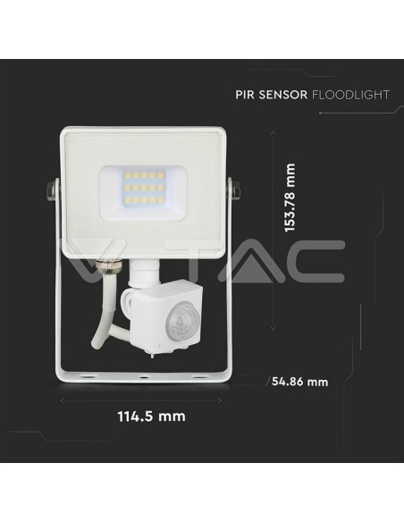 V-TAC PRO VT-10-S Spot LED 10W Samsung Chip Blanc avec détecteur de mouvement et de crépuscule et interrupteur de verrouillage