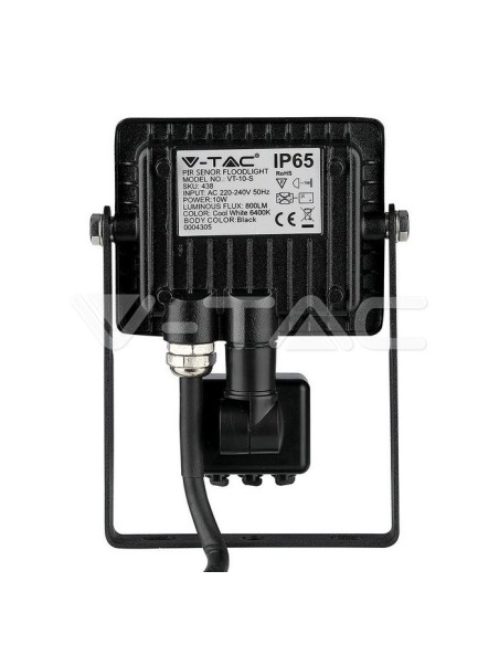 V-TAC PRO VT-10-S Schwarzer 10W Samsung Chip LED-Strahler mit Bewegungs- und Dämmerungssensor und Verriegelungsschalter