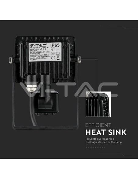V-TAC PRO VT-10-S 10W Samsung Chip LED Spot avec détecteur de mouvement et de crépuscule et interrupteur de verrouillage