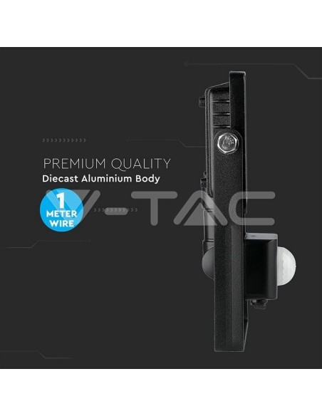 V-TAC PRO VT-10-S Faro LED Chip Samsung 10W Colore Nero con Sensore di Movimento e Crepuscolare e Interruttore di Bloccaggio
