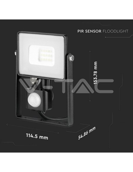 V-TAC PRO VT-10-S Faro LED Chip Samsung 10W Colore Nero con Sensore di Movimento e Crepuscolare e Interruttore di Bloccaggio