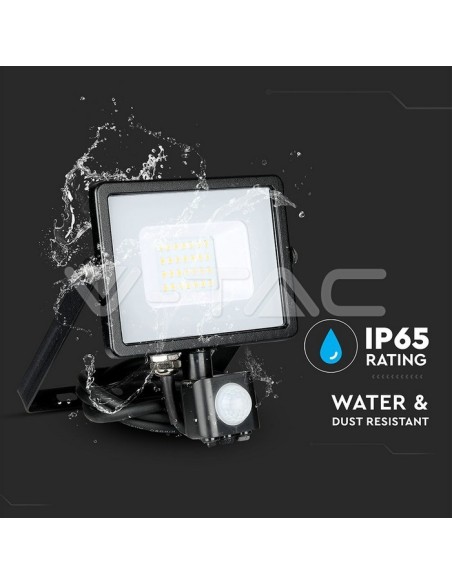 V-TAC PRO VT-20-S Samsung 20W Black LED Chip Light with Motion and Twilight Sensor and Locking Switch