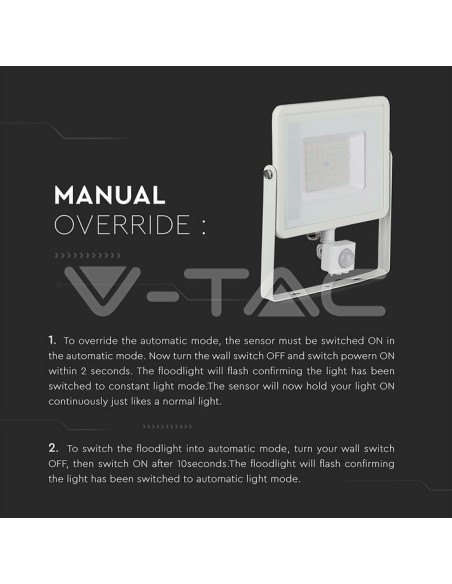 V-TAC PRO VT-50-S Faro LED 50W Chip Samsung Colore Bianco con Sensore di Movimento e Crepuscolare e Interruttore di Bloccaggio 