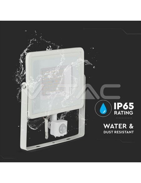 V-TAC PRO VT-50-S Faro LED 50W Chip Samsung Colore Bianco con Sensore di Movimento e Crepuscolare e Interruttore di Bloccaggio 