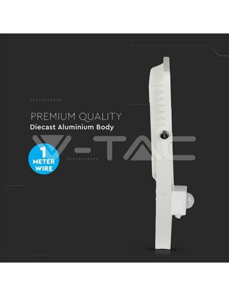 V-TAC PRO VT-50-S 50W Samsung Chip LED Floodlight avec détecteur de mouvement et de crépuscule et interrupteur de verrouillage