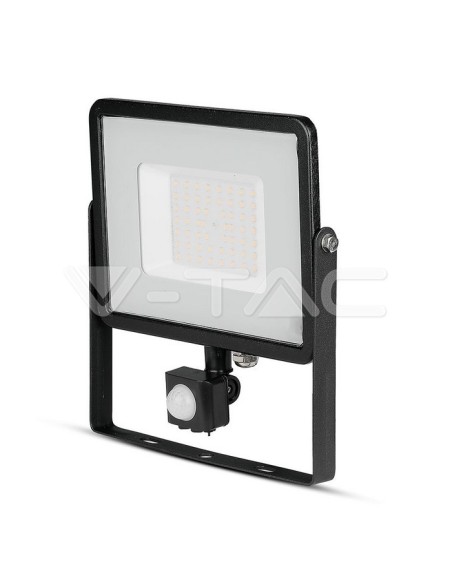 V-TAC PRO VT-50-S Foco LED con chip Samsung de 50W, negro, con sensor de movimiento y crepuscular e interruptor de bloqueo
