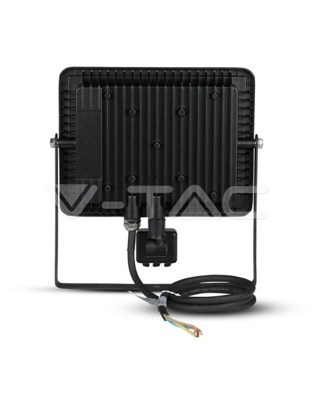V-TAC PRO VT-50-S Foco LED con chip Samsung de 50W, negro, con sensor de movimiento y crepuscular e interruptor de bloqueo