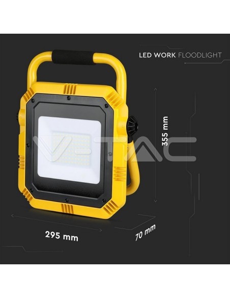 V-TAC PRO VT-51 Faro LED da Cantiere Chip Samsung 50W Colore Giallo e Nero Cavo 3mt Spina UE IP65