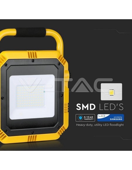 V-TAC PRO VT-51 Faro LED da Cantiere Chip Samsung 50W Colore Giallo e Nero Cavo 3mt Spina UE IP65