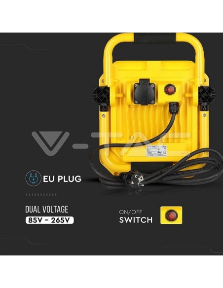 V-TAC PRO VT-51 Faro LED da Cantiere Chip Samsung 50W Colore Giallo e Nero Cavo 3mt Spina UE IP65