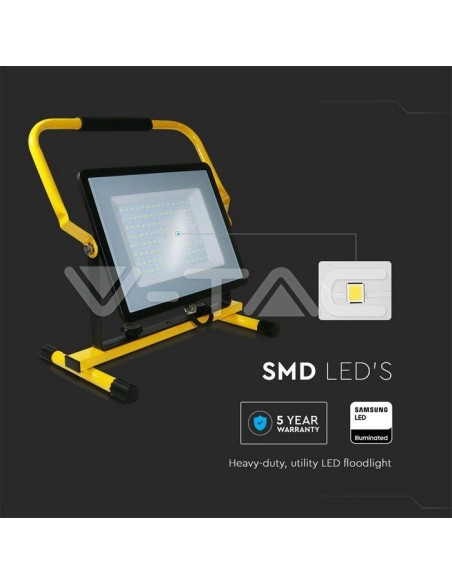 V-TAC PRO VT-109 Projecteur de chantier à LEDs Samsung Chip 100W Couleur jaune et noir Câble de 3m prise EU IP65