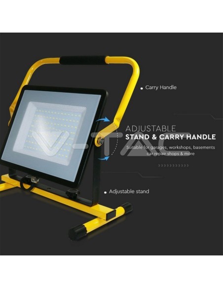 V-TAC PRO VT-109 Projecteur de chantier à LEDs Samsung Chip 100W Couleur jaune et noir Câble de 3m prise EU IP65