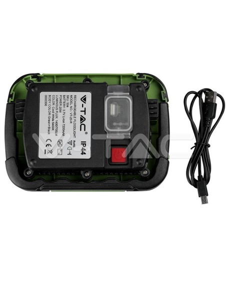 V-TAC PRO VT-20-R Faro LED 20W a Batteria con Ricarica USB, Funzione SOS ed uscita USB 5V 1A, IP44