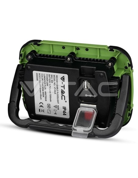 V-TAC PRO VT-20-R 20W LED-spot op batterijen met USB-opladen, SOS-functie en 5V 1A USB-uitgang, IP44