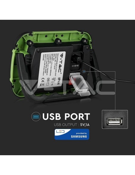 V-TAC PRO VT-20-R 20W LED-Akkustrahler mit USB-Ladefunktion, SOS-Funktion und 5V 1A USB-Ausgang, IP44