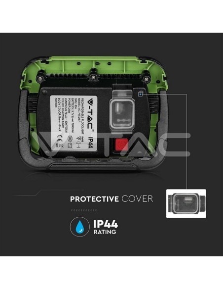 V-TAC PRO VT-20-R Foco LED de 20W alimentado por batería con carga USB, función SOS y salida USB 5V 1A, IP44