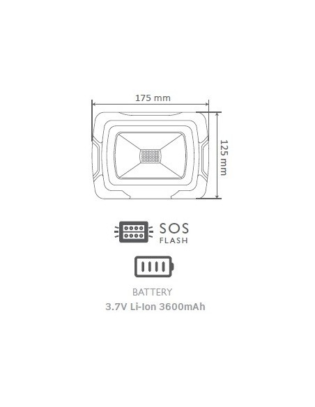 V-TAC PRO VT-11-R Foco LED de 10W alimentado por batería con carga USB, función SOS y salida USB 5V 1A, IP44