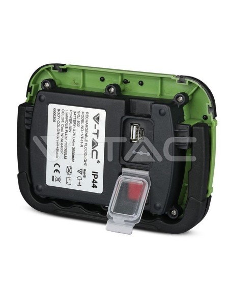 V-TAC PRO VT-11-R Projecteur LED 10W alimenté par batterie avec chargeur USB, fonction SOS et sortie USB 5V 1A, IP44