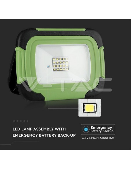 V-TAC PRO VT-11-R 10W LED Battery-Powered Spotlight with USB Charging, SOS Function and 5V 1A USB output, IP44