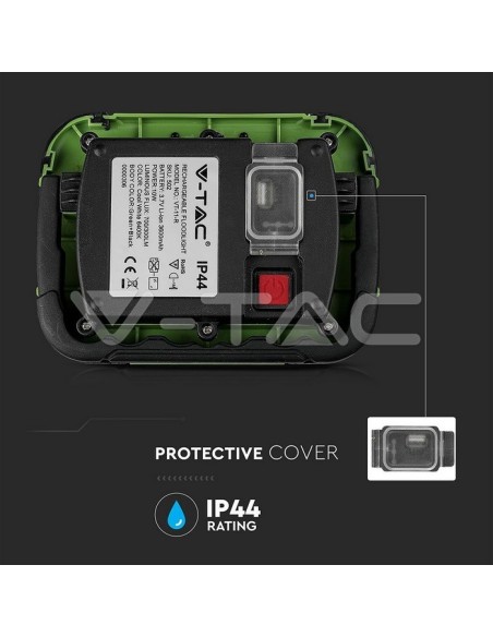 V-TAC PRO VT-11-R Faro LED 10W a Batteria con Ricarica USB, Funzione SOS ed uscita USB 5V 1A, IP44