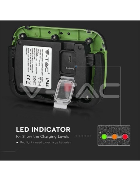 V-TAC PRO VT-10-R Samsung 10W LED Chip Batterij met USB Opladen, IP44