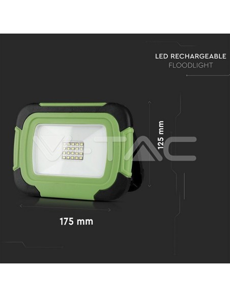V-TAC PRO VT-11-R 10W LED-spot op batterijen met USB-opladen, SOS-functie en 5V 1A USB-uitgang, IP44